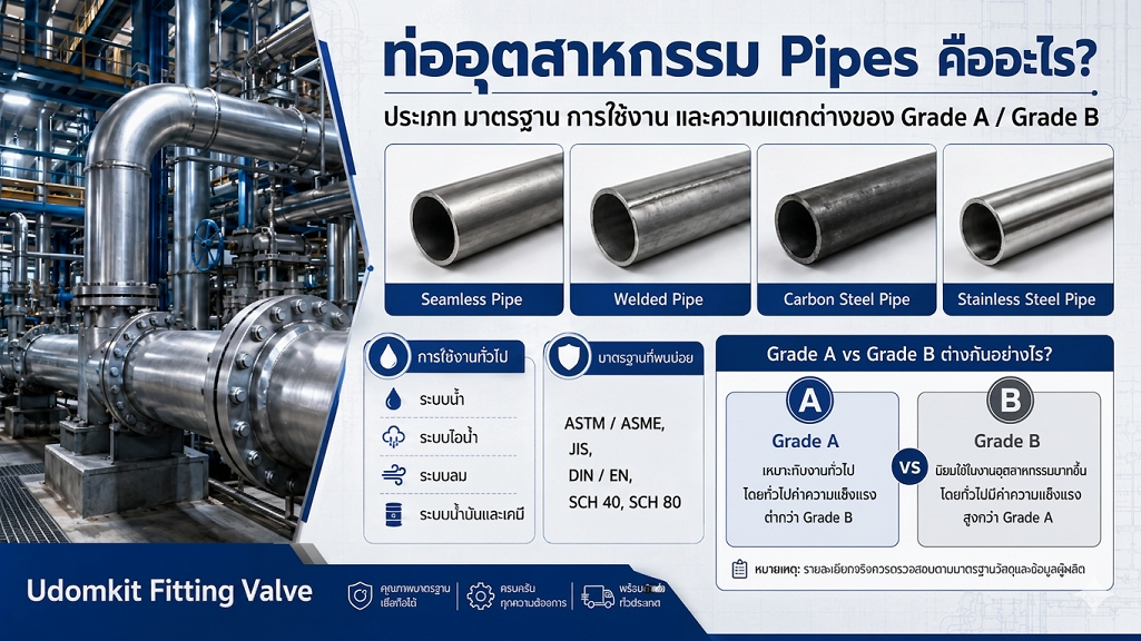 ท่ออุตสาหกรรม Pipes คืออะไร ท่อเอพีไอ API Steel Pipes ท่อสเตนเลส Stainless Steel Pipe ชนิดมีตะเข็บ ชนิดไร้ตะเข็บ SCH40 SCH80 และความแตกต่างของ Grade A Grade B