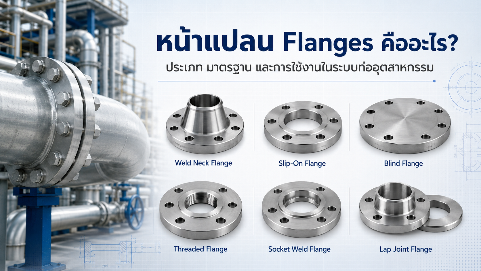 หน้าแปลน Flanges คืออะไร ประเภท มาตรฐาน และการใช้งานในระบบท่ออุตสาหกรรม